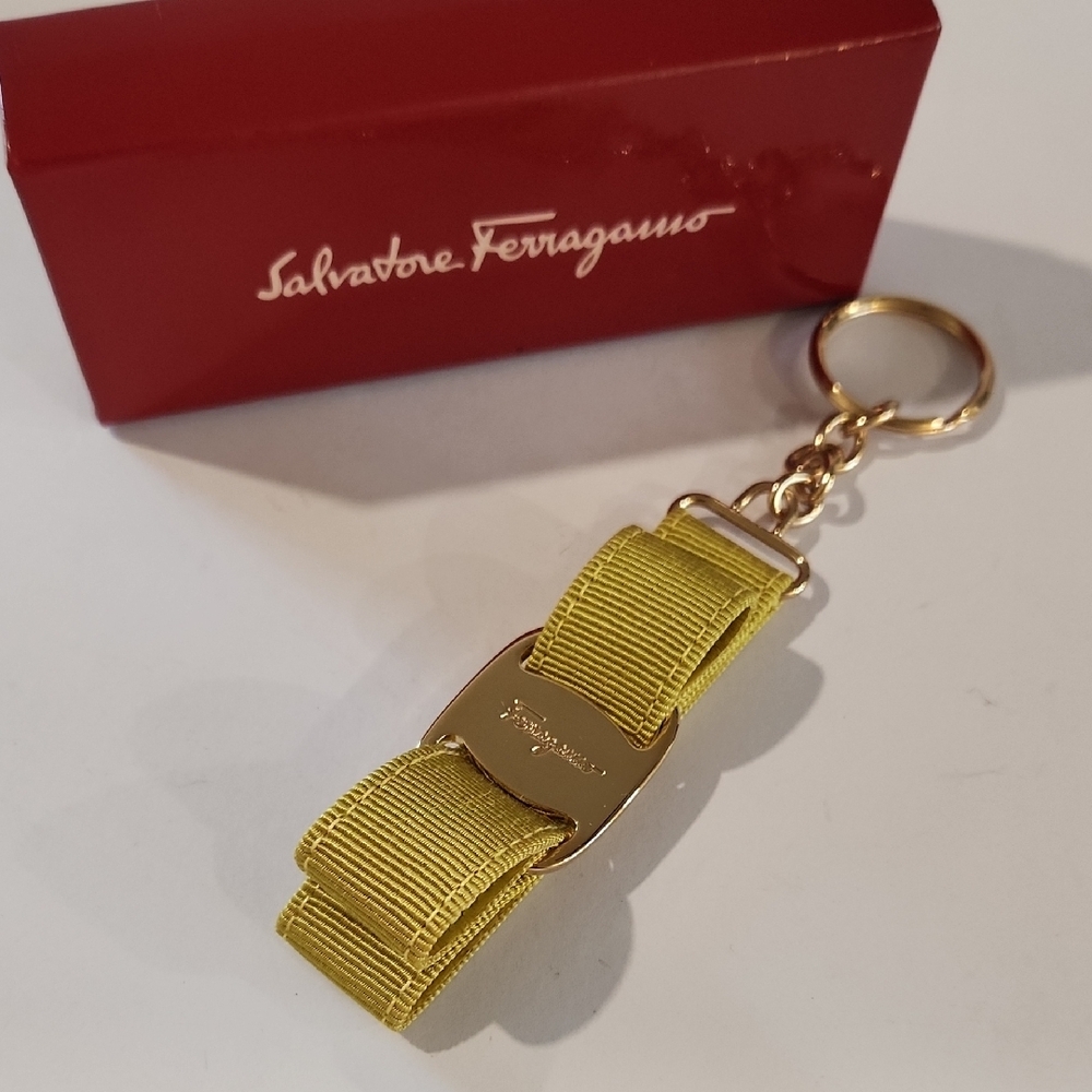 Salvatore Ferragamo Vara Bow Yellow Keychain W/Box -Bag Charm